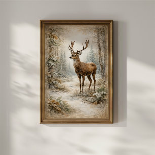 Poster Cerfs de la forêt hivernale