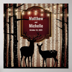 Poster Cerfs et arbres rustiques Mariage boisé automne/hi