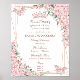 Poster Cerise Blossoms Rose Gold Butterflies Boire Menu