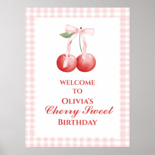 Poster Cerise Douce Anniversaire Rose Ruban fraise