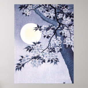 Poster Cerise en fleurs sur la nuit Lune Ohara Koson 18