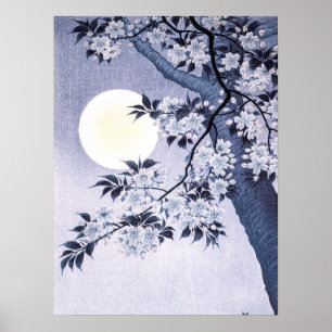 Poster Cerise en fleurs sur la nuit Lune Ohara Koson 18A