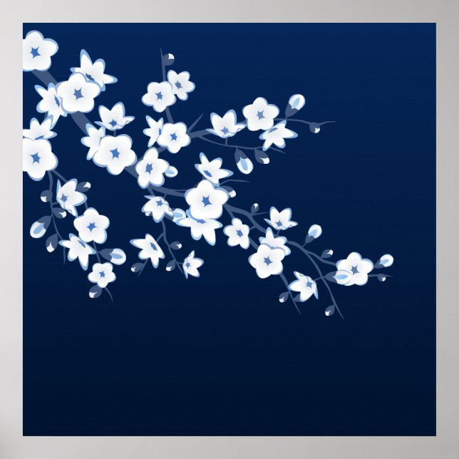 Poster Cerise Fleur Bleu Blanc (Devant)