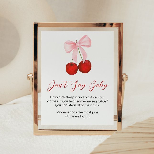 Poster Cerise sur le Baby shower supérieur Ne pas dire bé (Cherry on Top Pink Bow Baby Shower Don't Say Baby Sign)