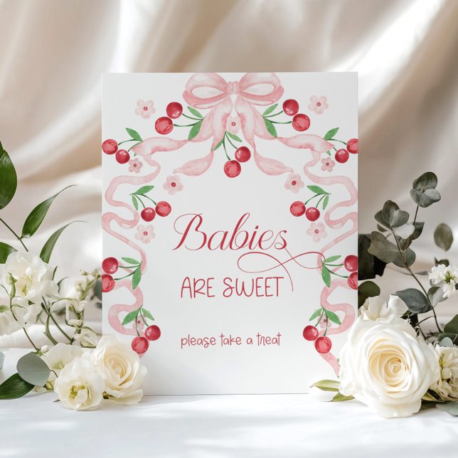 Poster Cerise sur le dessus Bébés sont doux Bow rose (Créateur téléchargé)