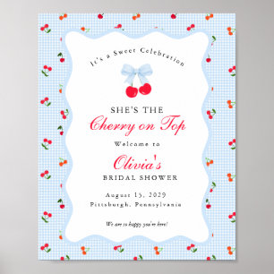 Poster Cerise sur le dessus Coquette Nœud Gingham Baby Sh
