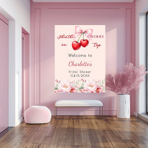 Poster Cerise sur le dessus fleuri signe de bienvenue