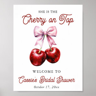 Poster Cerise sur le dessus Pink Bow Fête des mariées Aff