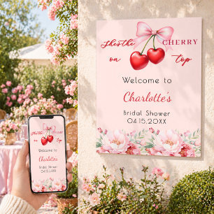 Poster Cerise sur le signe de bienvenue de la douche de m