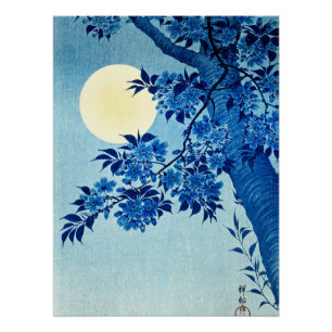 Poster Cerises florissantes dans la nuit illuminée de la 