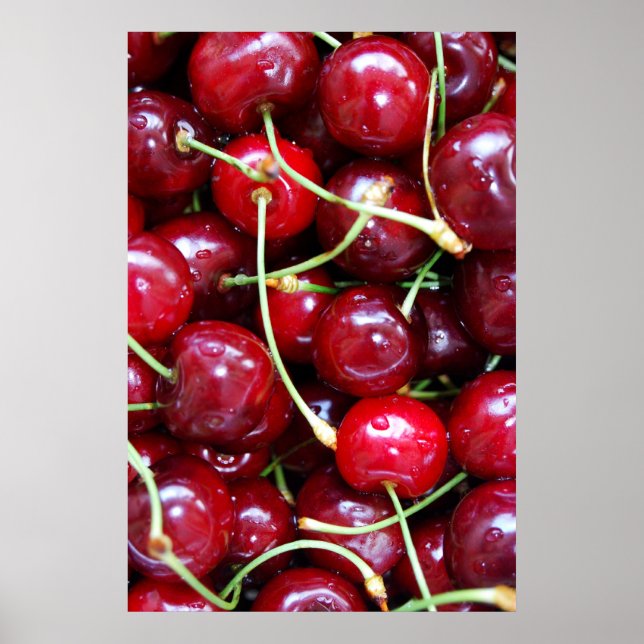 Poster Cerises fruits rouges aliments frais gros plan (Devant)