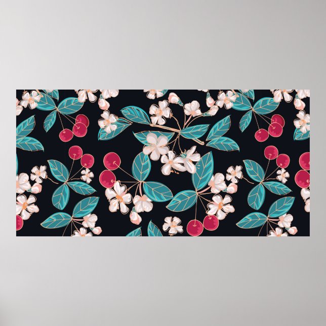 Poster Cerises savoureuses et juteuses. Arrière - plan tr (Devant)