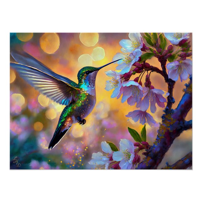 Poster Cerisier Imaginaire Sunrise Hummingbird  (Devant)