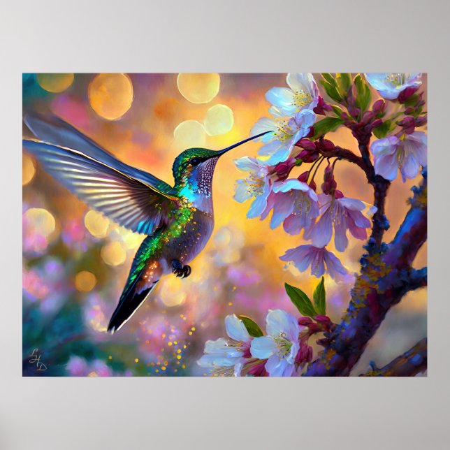 Poster Cerisier Imaginaire Sunrise Hummingbird  (Devant)
