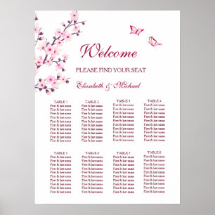 Poster Cerisier Mariage blanc rose Fleur Carte de siège
