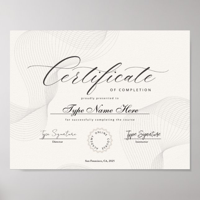 Poster Certificat d'achèvement, de réalisation, diplôme (Devant)