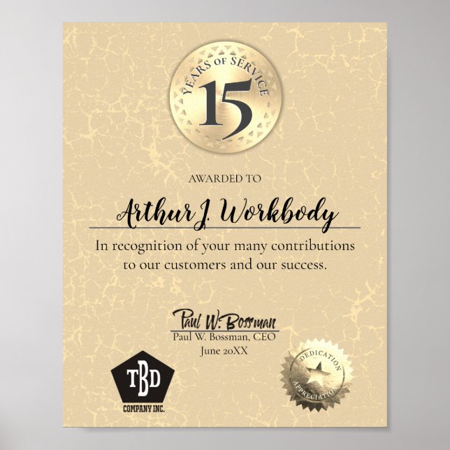 Poster Certificat d'anniversaire de l'employé de pierre â (Devant)