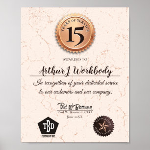 Poster Certificat d'anniversaire de l'employé en or de pi