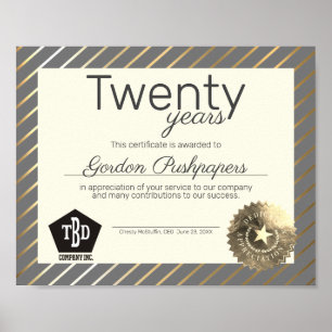 Poster Certificat d'anniversaire d'employé universel or