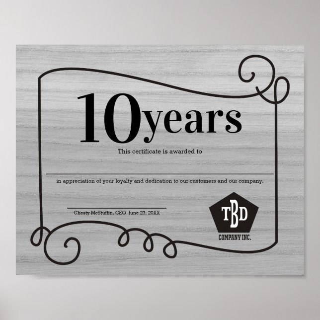 Poster Certificat d'anniversaire universel pour les emplo (Devant)