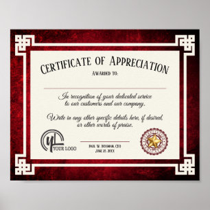 Poster Certificat d'appréciation du bénévole