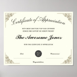Poster Certificat d'appréciation élégant Logo personnalis
