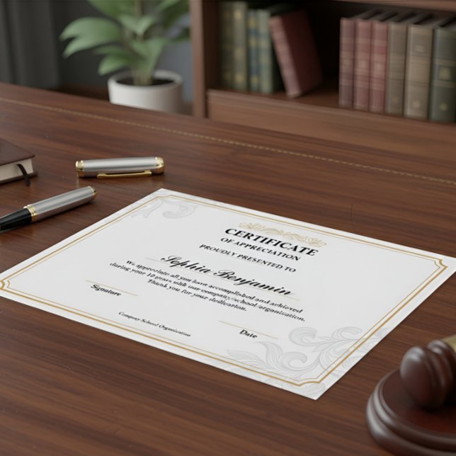 Poster Certificat d'appréciation élégant Or Classique D (Créateur téléchargé)
