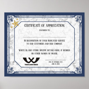 Poster Certificat d'appréciation prix du personnel employ