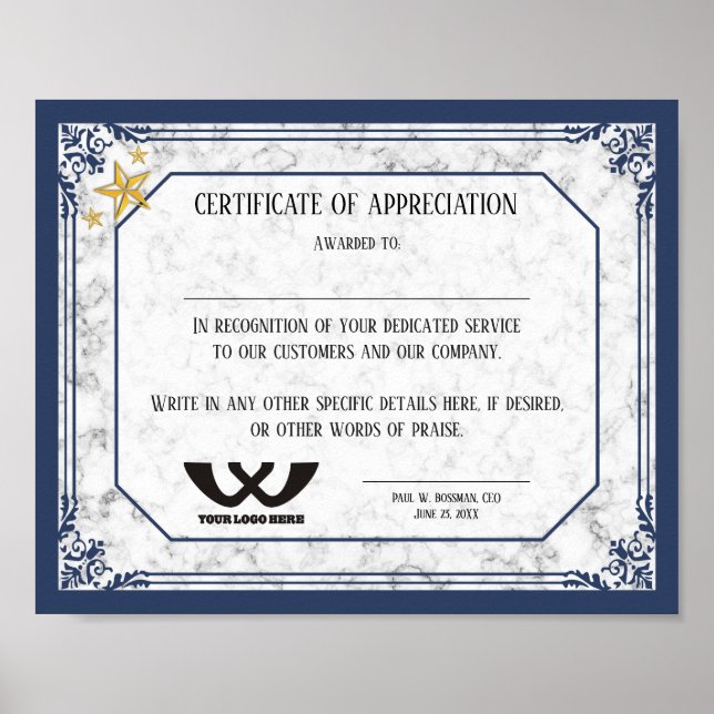 Poster Certificat d'appréciation prix du personnel employ (Devant)