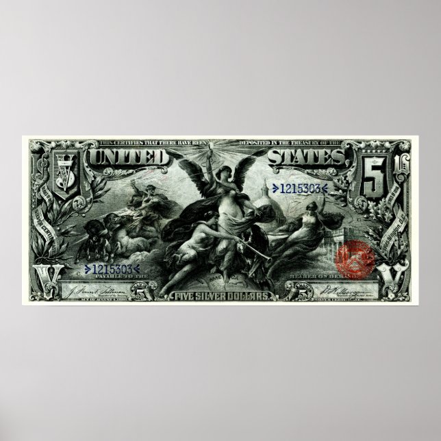 Poster Certificat d'argent de cinq dollars US 1896 (Devant)