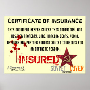 Poster Certificat d'assurance de couverture soviétique