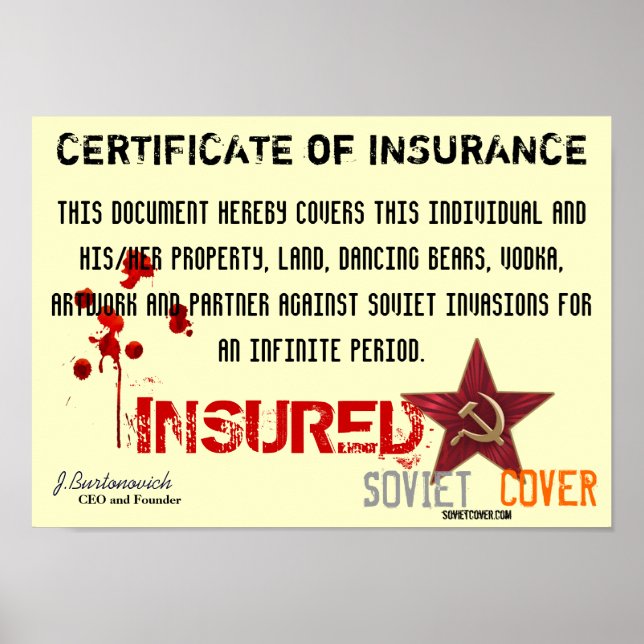 Poster Certificat d'assurance de couverture soviétique (Devant)