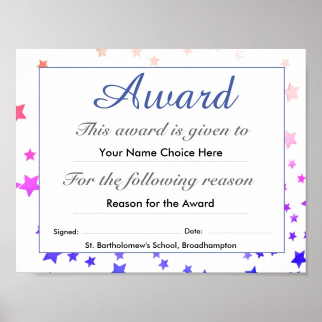 Poster Certificat d'attribution scolaire pour enfant (Devant)