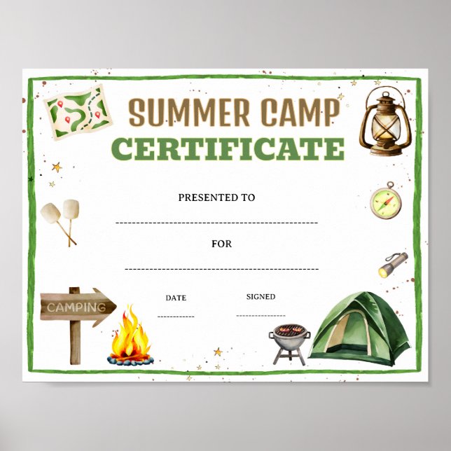 Poster certificat de camp d'été modifiable (Devant)