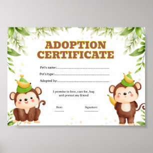 Poster Certificat de coloriage d'adoption d'un animal de