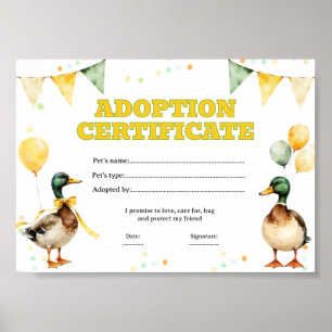 Poster Certificat de coloriage pour l'adoption d'un canar
