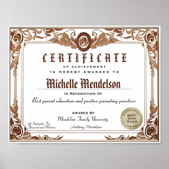 Poster Certificat de faux diplôme professionnel classique (Devant)