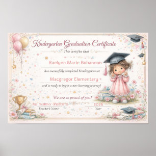Poster Certificat de fin d'études de maternelle coloré