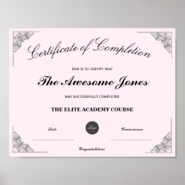 Poster Certificat de fin d'études rose personnalisé avec