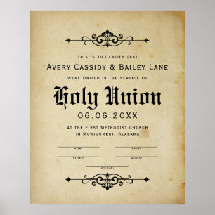 Poster Certificat de Mariage antique "Saint Mariage"