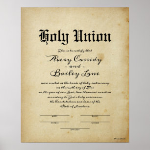 Poster Certificat de Mariage antique "Saint Mariage"