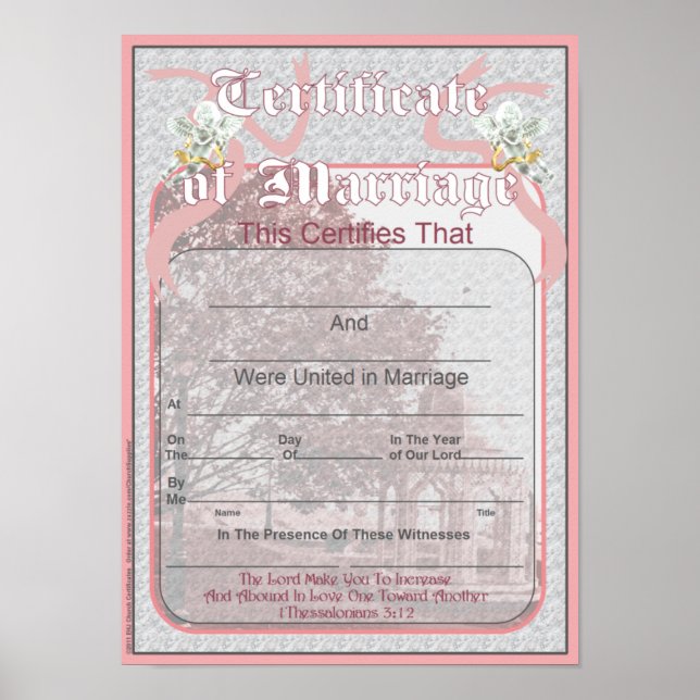 Poster Certificat de mariage Conception classique (Devant)