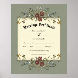 Poster Certificat de Mariage de cadre de bannière Floral