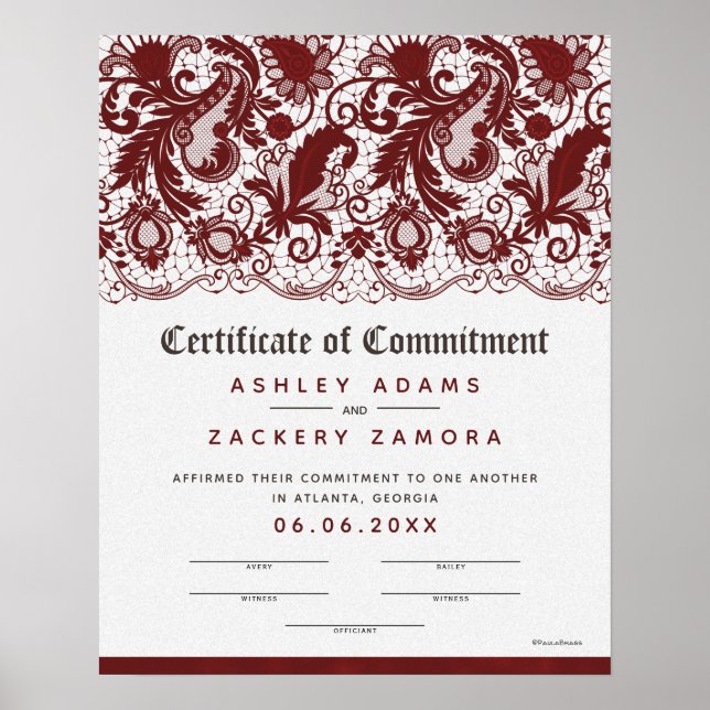 Poster Certificat de Mariage de dentelle de cérémonie d'e (Devant)