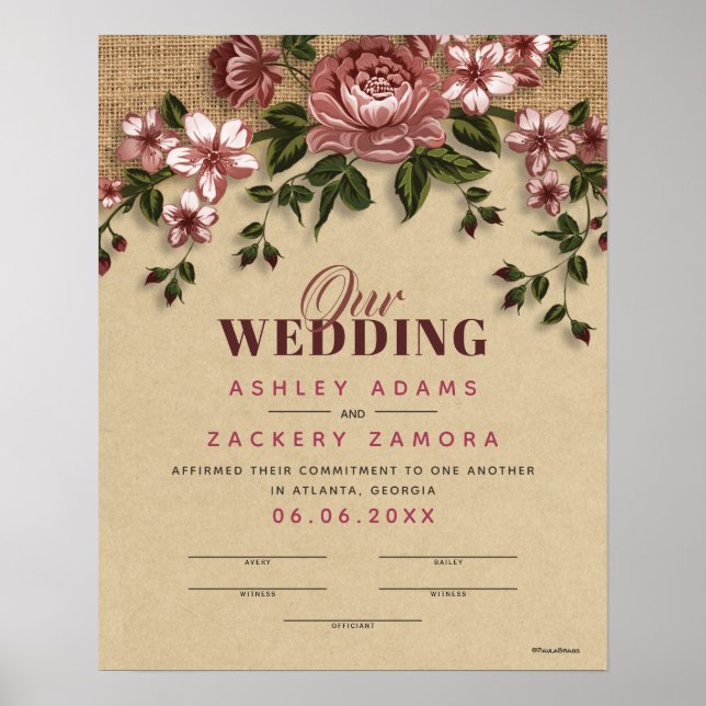 Poster Certificat de Mariage de dentelle florale d'engage (Devant)