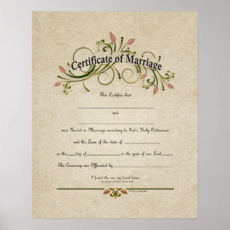 Poster Certificat de Mariage de mariage