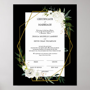 Poster Certificat de mariage de Mariage Floral Blanc