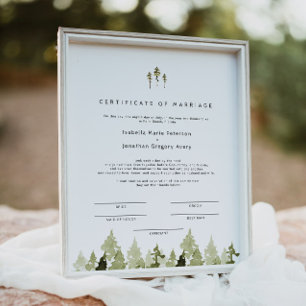 Poster Certificat de mariage de pin rustique JENNA
