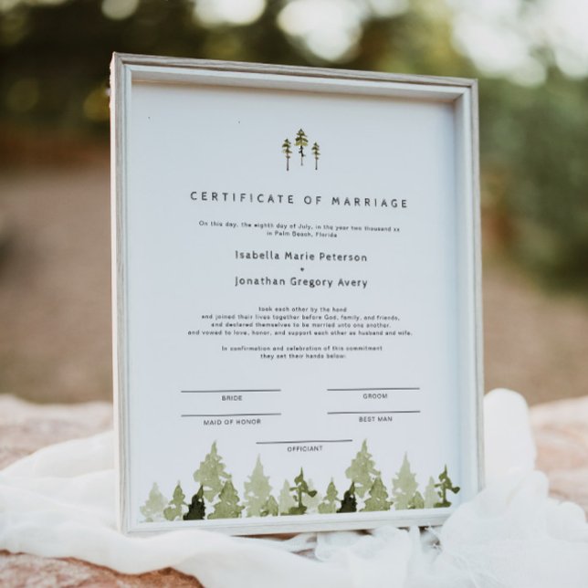 Poster Certificat de mariage de pin rustique JENNA (Créateur téléchargé)