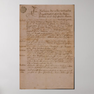 Poster Certificat de mariage de Wolfgang, de Mozart et de